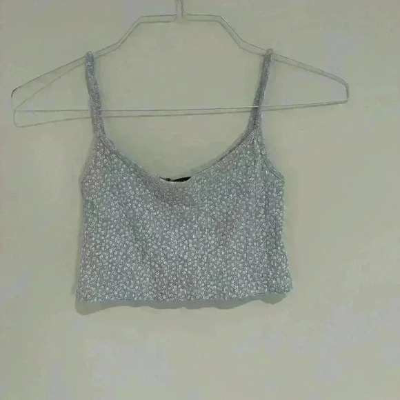 Brandy Melville Blue with White Floral Crop Top One Size Like New - Picture 1 of 1